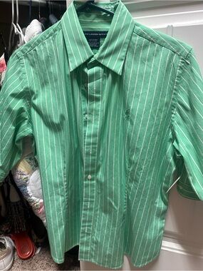 Ralph Lauren Green and White Striped Button-Down Shirt